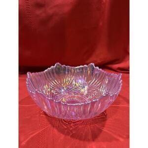 Fenton Glass Pink Iridescent Feathered Scalloped Edged Bowl